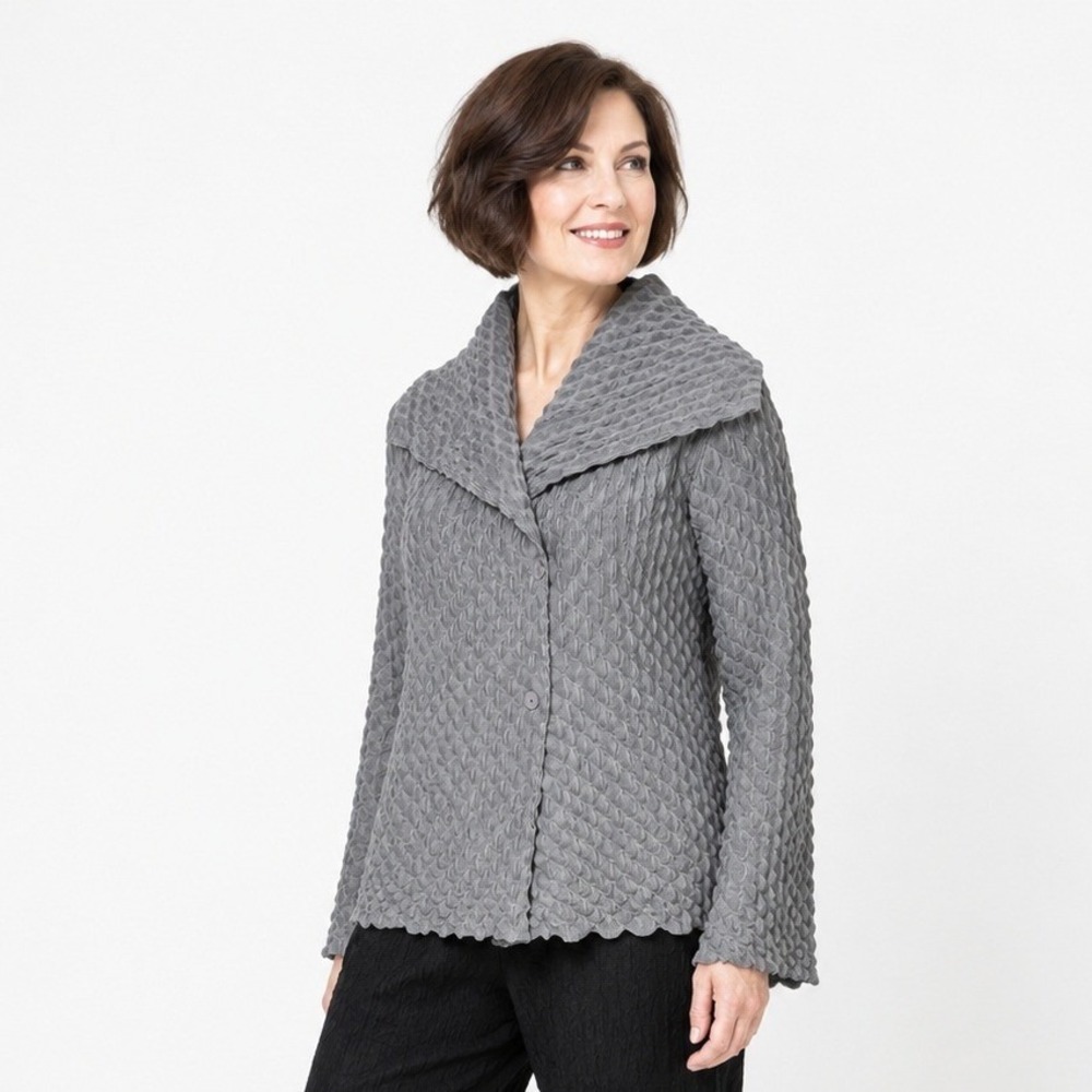 Masaki Matsuka Top Womens OS Gray Pleated Shawl Collar Jacket Lagenlook